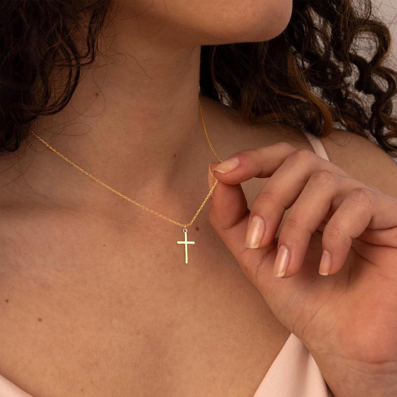 Poxtex Cross Necklace for Women Girls, Dainty 14K Gold Silver Plated Cross Choker Pendant Jewelry Non Tarnish Waterproof Trendy Cute Simple Small Necklace Easter Christian Baptism Religious Faith Jewelry Gifts - Image 3
